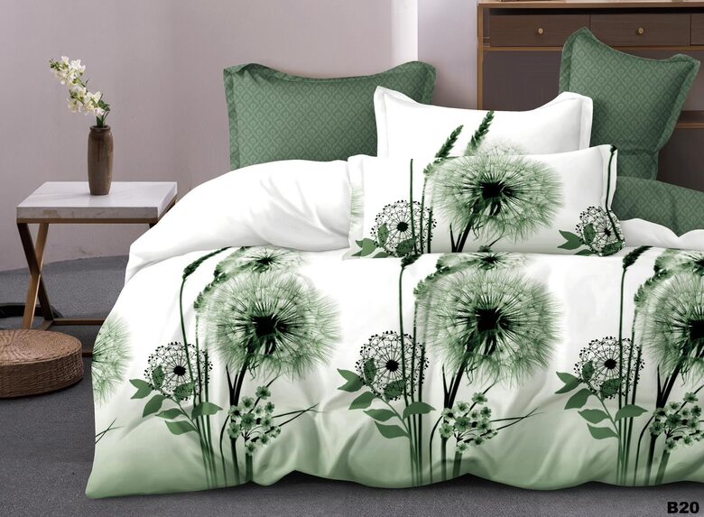 Gultasveļas komplekts ar zaļām pieneņpūkām (B20)