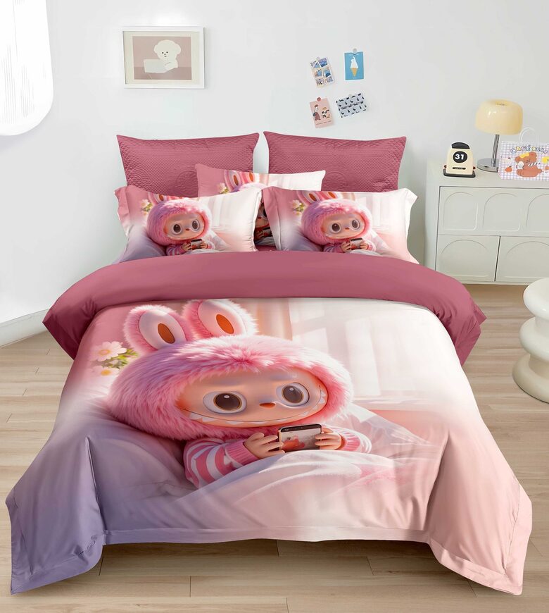 Bērnu gultasveļa - LABUBU rozā gultā