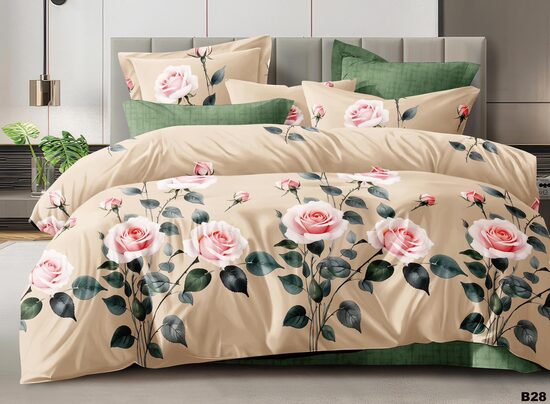 Gultasveļas komplekts ar gaiši rozā rozēm (B28)