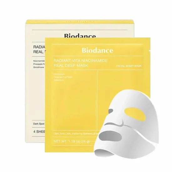 Biodance – Radiant Vita niacinamīda dziļā sejas maska, 1 iepakojums, 34 g * 4 gab.