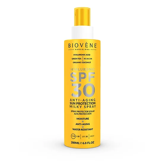 Hialuronskābes SPF 30 pretnovecošanās saules aizsargpiena sprejs
