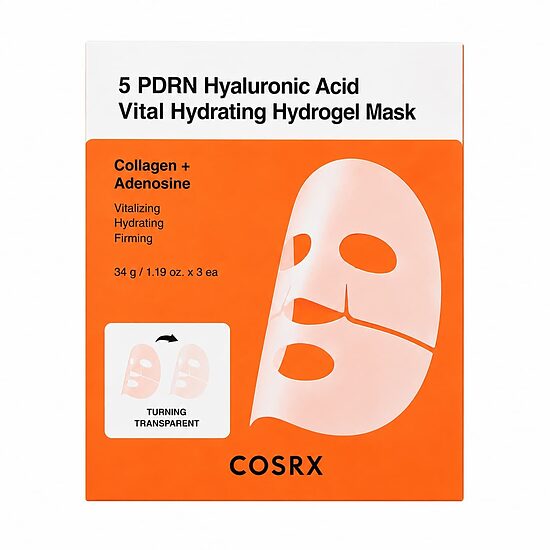 COSRX – 5 PDRN hialuronskābes vitāli mitrinoša hidrogela maska, 3 loksnes
