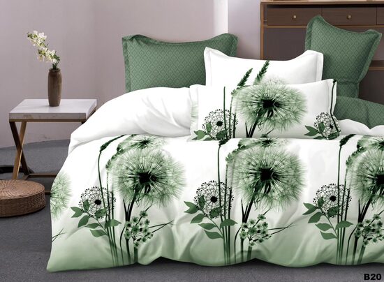 Gultasveļas komplekts ar zaļām pieneņpūkām (B20)
