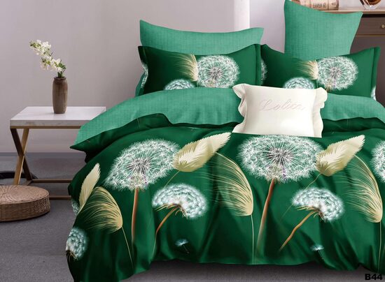 Gultasveļas komplekts tumši zaļā krāsā ar pieneņpūkām (B44)